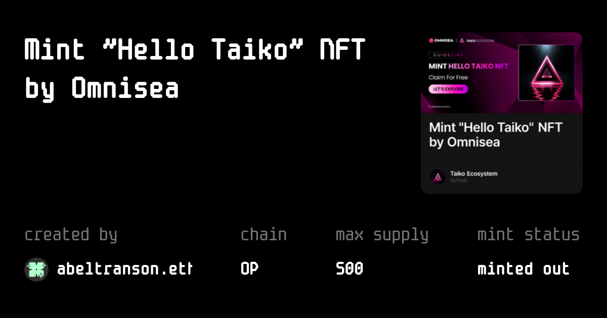 Mint Hello Taiko Nft By Omnisea Mint Fun